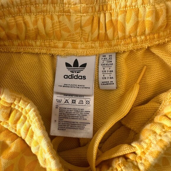 Adidas Kids Yellow Graphic Shorts Size 7-8 With Multicolor Stripes - Picture 3 of 5